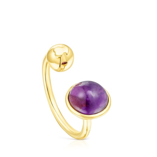 Anillo abierto con baño de oro 18 kt sobre plata y amatista Plump