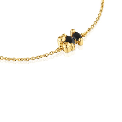 18kt gold plating over silver and onyx bear motif chain Bracelet Color Bear