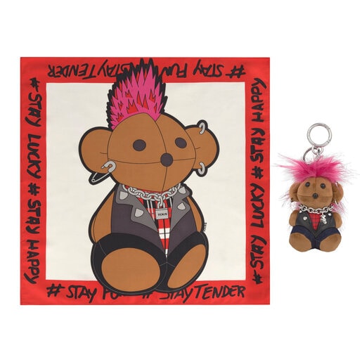 Pack Teddy Amaya Rebel llavero + pañuelo multicolor