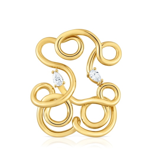 Dije oso con baño de oro 18 kt sobre plata y diamantes creados en laboratorio 35 mm Lio LGD