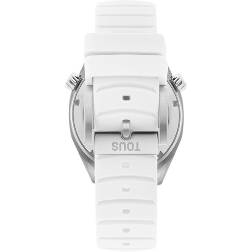 GMT-Automatik TOUS Now mit Armband aus weißem Silikon, Stahlgehäuse und Zifferblatt aus Perlmutt