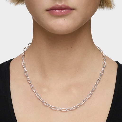 Collar corto XL de plata Hold Oval