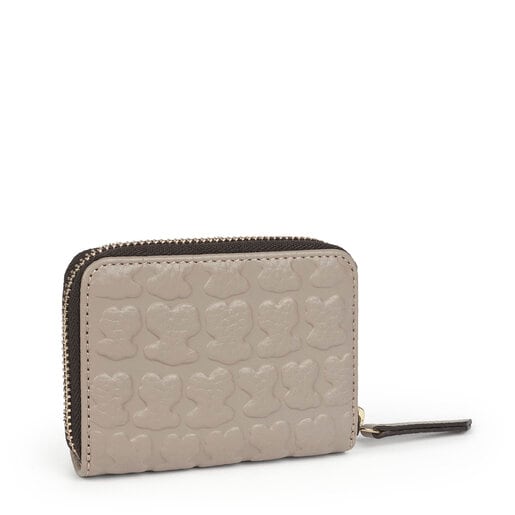 Porte-monnaie Sherton moyen en Cuir de couleur taupe