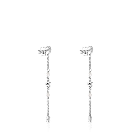 Aretes largos de plata con gemas y perlas TOUS New Motif