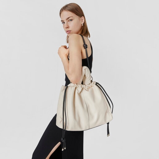 Large beige leather TOUS Cloud One-shoulder bag