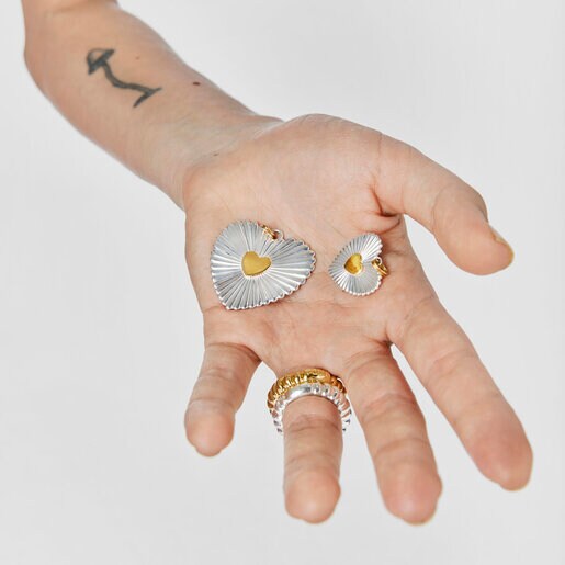 תליון לב Iris Motif גדול מכסף ומוורמיל כסף