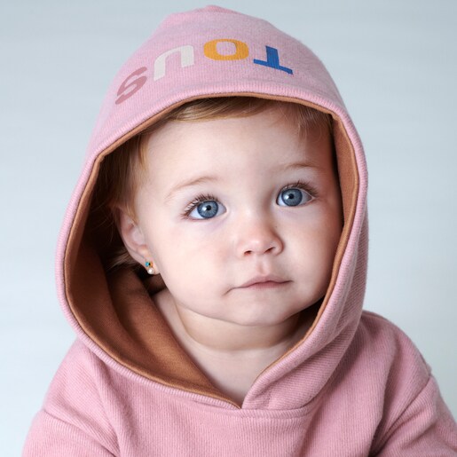 Baby girls hooded dress in Geome pink