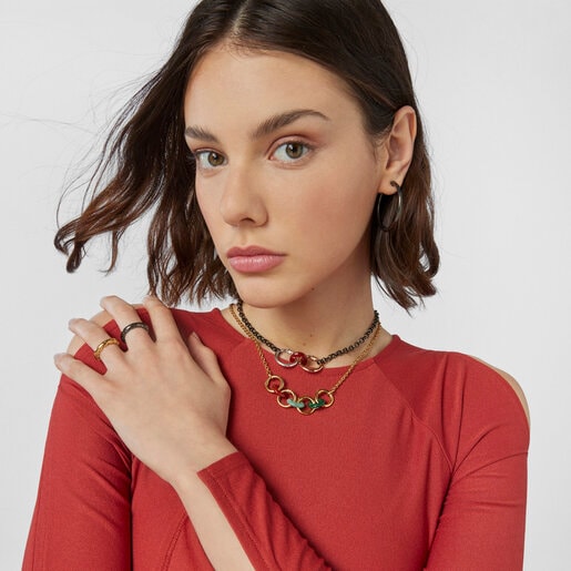 Hold Gems Silver Vermeil and Dark Silver Necklace with Gemstones