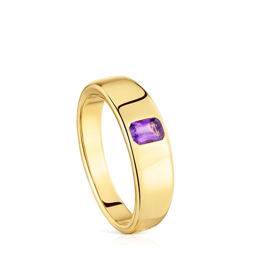 Anillo sello con baño de oro 18 kt sobre plata y amatista Basic Colors
