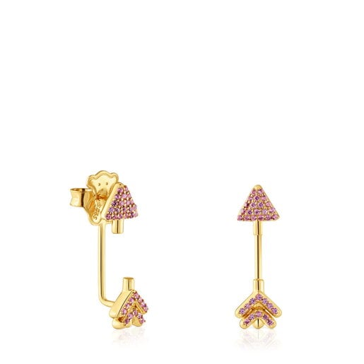 Aretes con baño de oro 18 kt sobre plata y rodolitas TOUS Flechazo