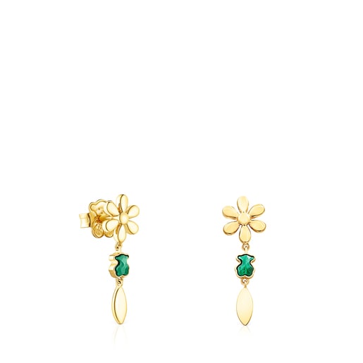 Short Silver Vermeil Fragile Nature Earrings with Malachite