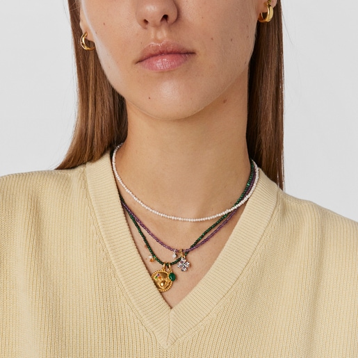 قلادة ميدالية Virtual Garden من فيرميل الفضة مرصّعة بالأحجار الكريمة