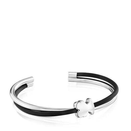 Pulsera esclava oso de plata y caucho Bold Motif