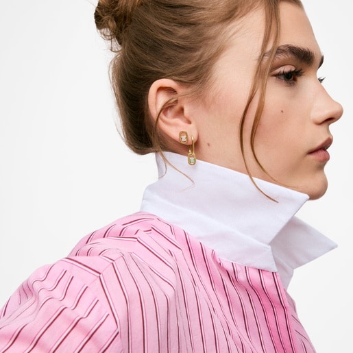 18ktゴールドコーティング・シルバーにアマゾナイトをあしらったフープピアス、TOUS Camille