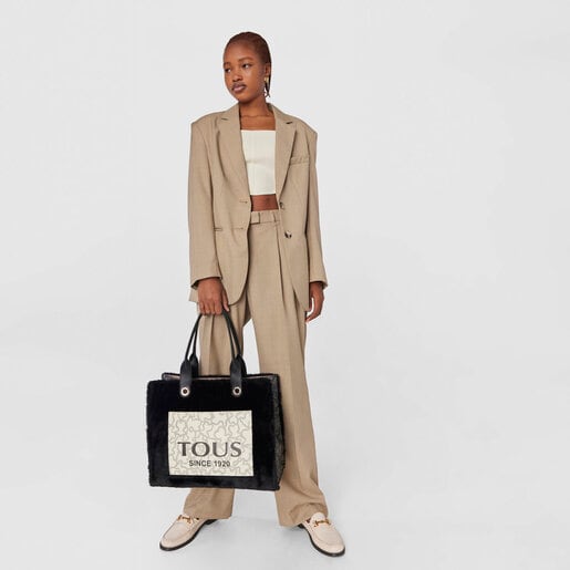 תיק נשיאה Amaya Kaos Icon גדול בצבע שחור עם פרווה