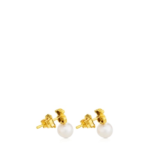 Gold Puppies Earrings with Pearls and Bear motif