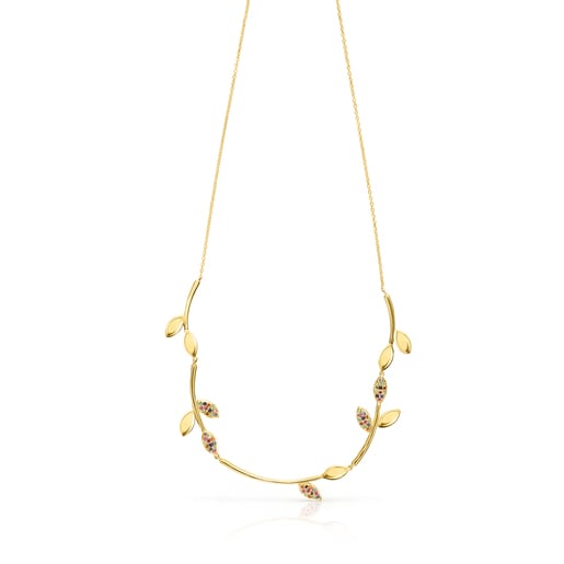 Silver Vermeil with Gemstones Real Mix Leaf Necklace