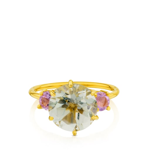 Ivette Ring in Gold with Prasiolite and Amethyst