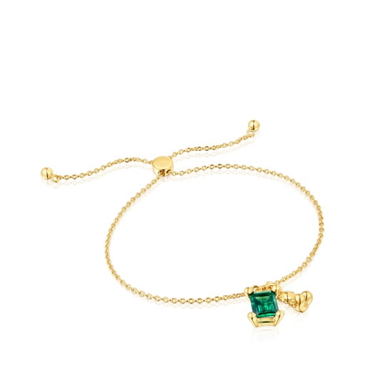 18kt gold plating over silver bear motif chain Bracelet with laboratory-grown emerald Bold Bear LGG