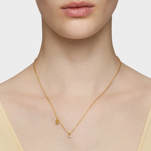 18ktゴールドコーティング・シルバーに、ラボグロウンダイヤモンドを添えたショートネックレス Bold Bear LGD