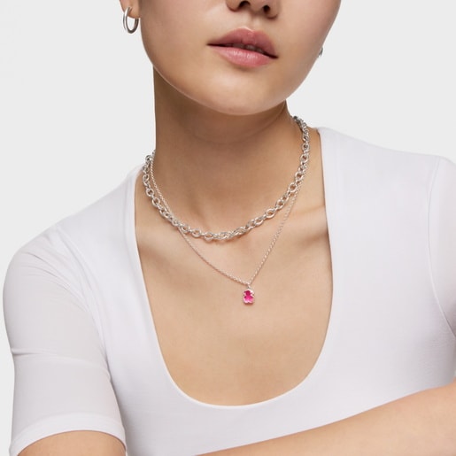 Collar corto de plata y rubí creado en laboratorio Icon Color LGG