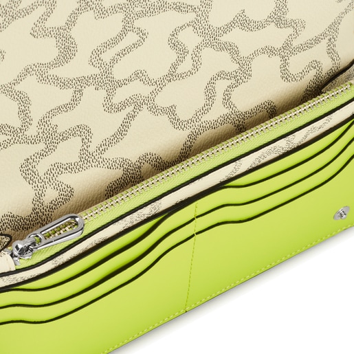 Medium beige and lime green Kaos Legacy Flat wallet