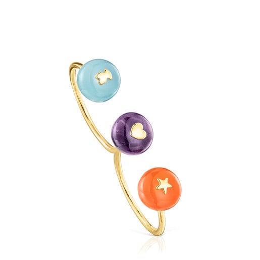 Anillo abierto doble de oro y gemas TOUS Balloon