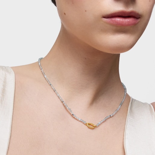 Short gold and labradorite Necklace Hold Oval