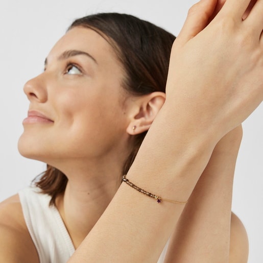 Gold TOUS Cool Joy Bracelet with smoky quartz and rhodolite