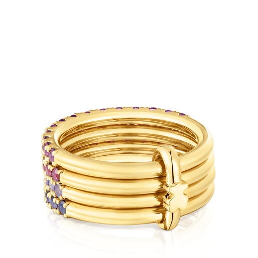 18kt gold-plated silver cuadruple ring with gemstones TOUS Straight