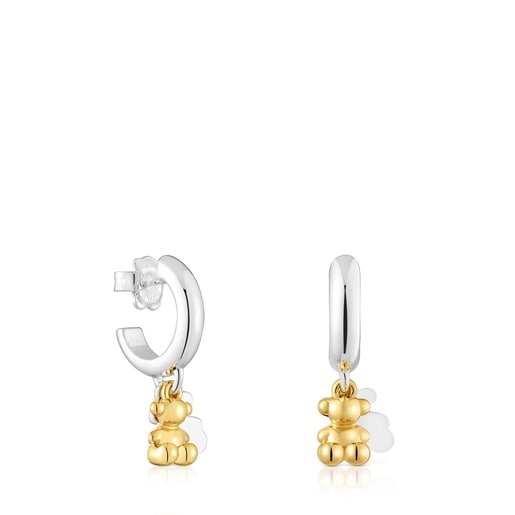Pendientes de aro bicolor con doble oso Bold Bear
