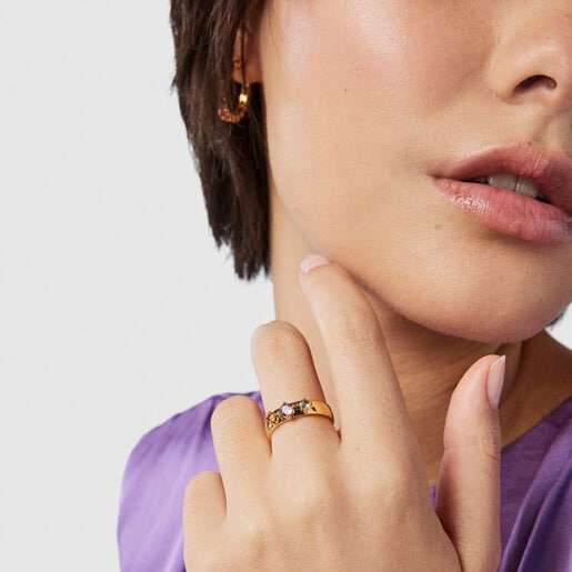 Silver Vermeil Glaring Ring with Sapphires