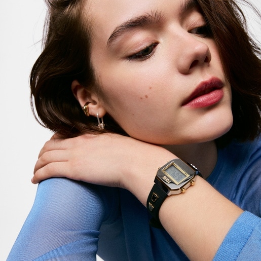 Digital Watch with black strap, steel and gemstones TOUS XPRESURSLF