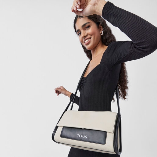 תיק צד TOUS Empire בינוני מעור בצבעי בז' ושחור