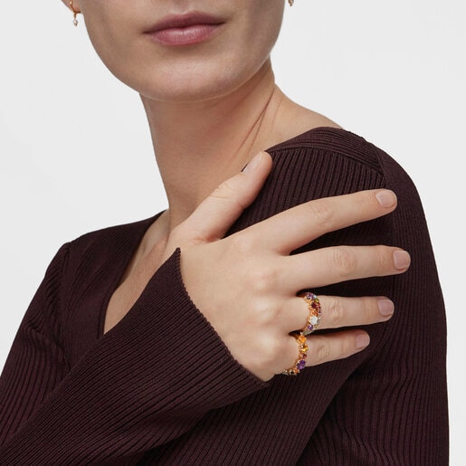 Small 18kt gold-plated silver and gemstones motifs Ring Sugar Party