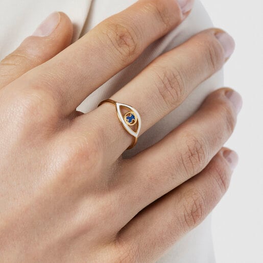 Silver Vermeil eye Ring with blue enamel Bear motif TOUS Good Vibes | TOUS