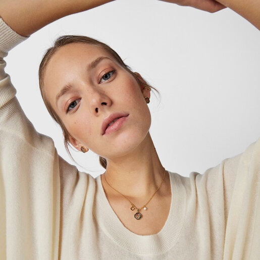 Collar trébol con baño de oro 18 kt sobre plata y gemas TOUS Good Vibes