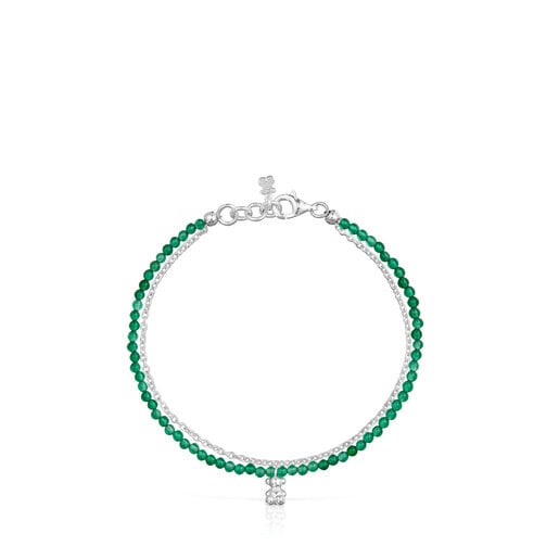 Pulsera de plata y calcedonia verde tratada Bold Bear