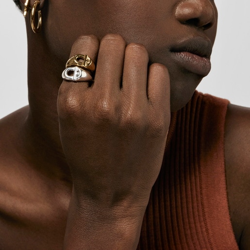 TOUS MANIFESTO Signet ring with 18kt gold plating over silver