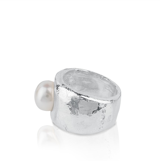 טבעת TOUS Duna עשויה כסף עם עיטור פנינה בגודל 1 ס"מ