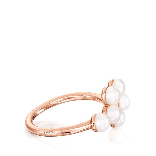 Anillo Real Sisy con baño de oro rosa 18 kt sobre plata con Perlas