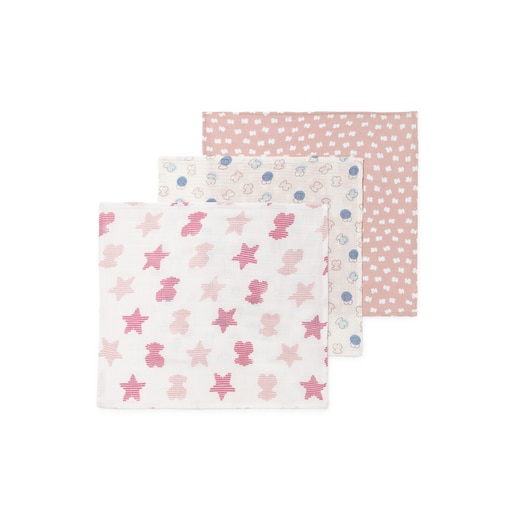 Set of 3 Muse small muslin cloths in Pink