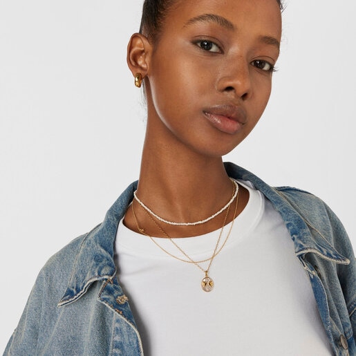 Pendentif Gémeaux en argent vermeil avec nacre et topazes TOUS Horoscope