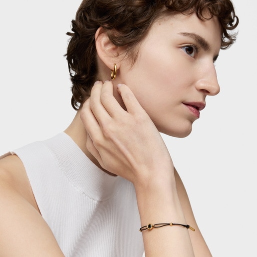 Black nylon Bracelet with 18kt gold plating over silver and black spinel TOUS Line