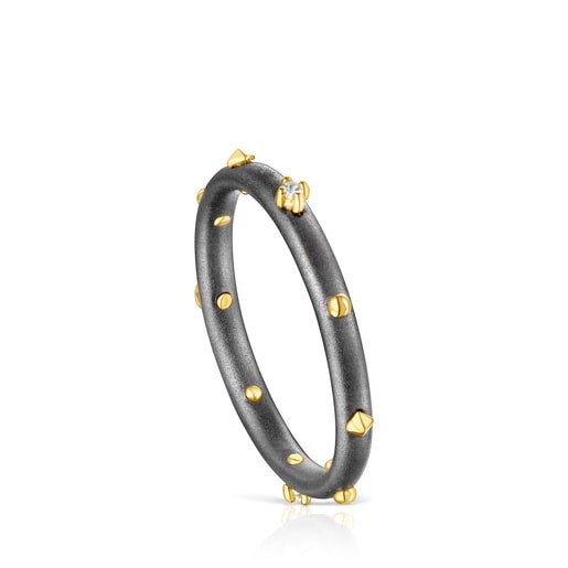 Dark silver Magic Nature Hoop ring with diamonds