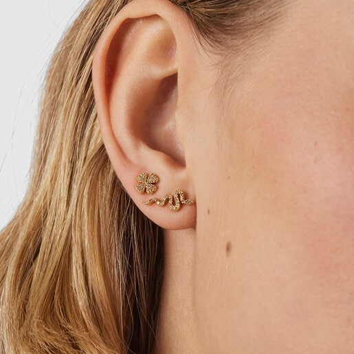 Gold TOUS Good Vibes clover – serpent Earrings with Diamonds
