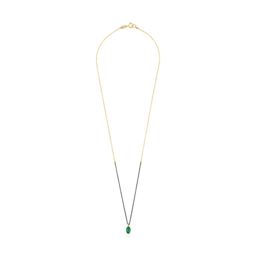 Gold and Oxidized Silver Gem Power Necklace with green Agate