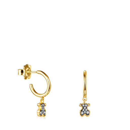 Short Nocturne bear Earrings in Silver Vermeil with Diamonds | TOUS