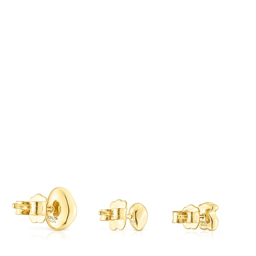 Pack de tres pendientes con baño de oro 18 kt sobre plata TOUS Joy Bits