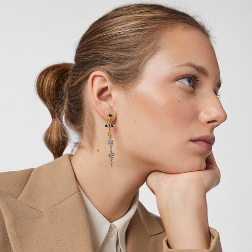 Aretes corto/largo Fragile Nature de acero/IP dorado